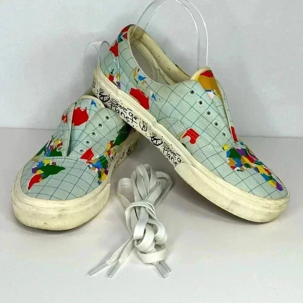 Vans Era Save Our Planet‎ MultiColor Globe World Map Sneaker Skater Sz W 9.5 M 8